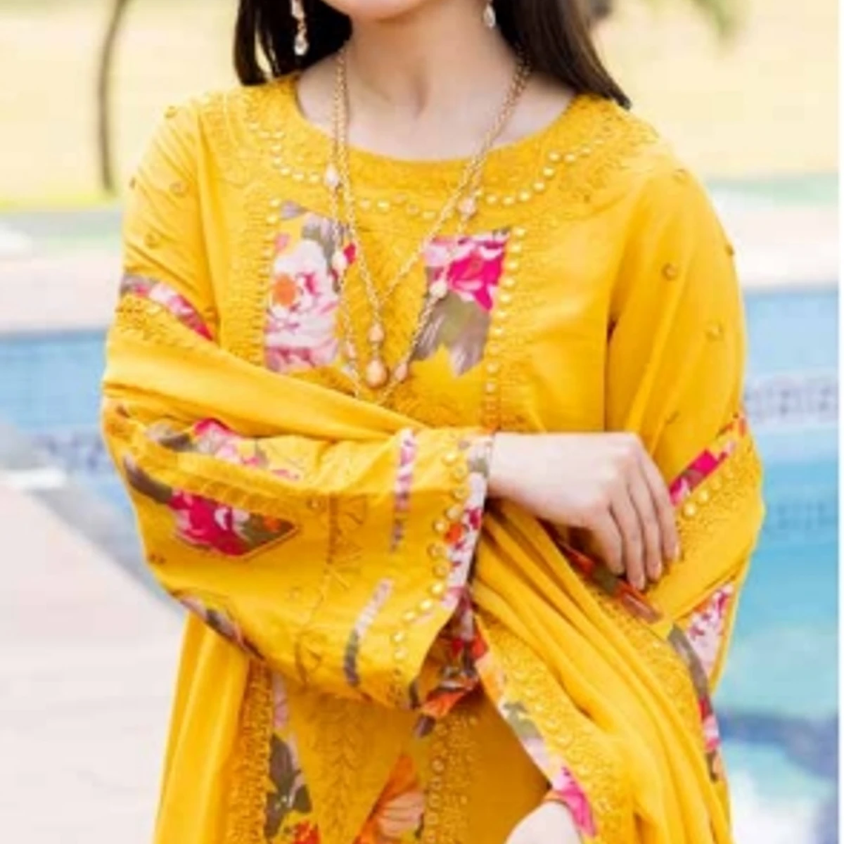 Most demanding Pakistani collection swiss miss Full Set Colour Guarantee-Yellow Colour WM031