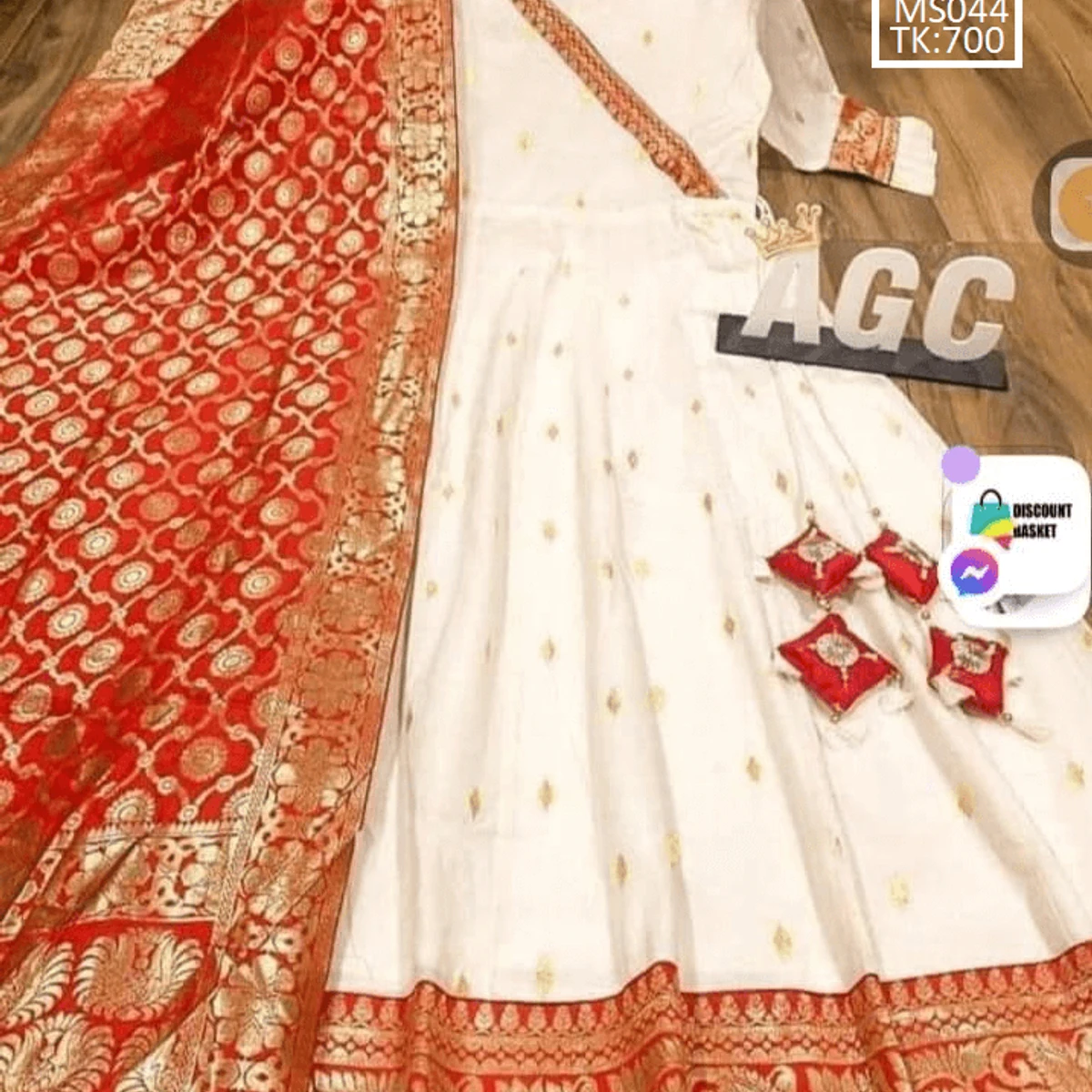 Most Demanding Anarkoli Gown Full Set  White In Red Colour Combination MS044