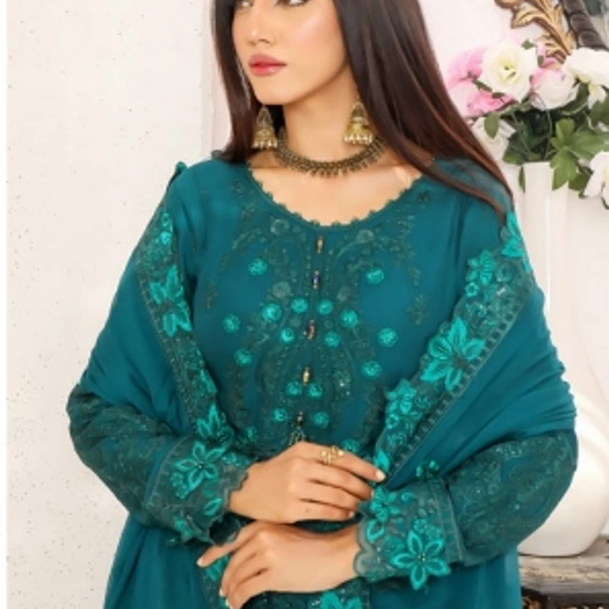 Most demanding Pakistani collection NOORS PAYEL Full Set Colour Guarantee  Teal Colour NP034