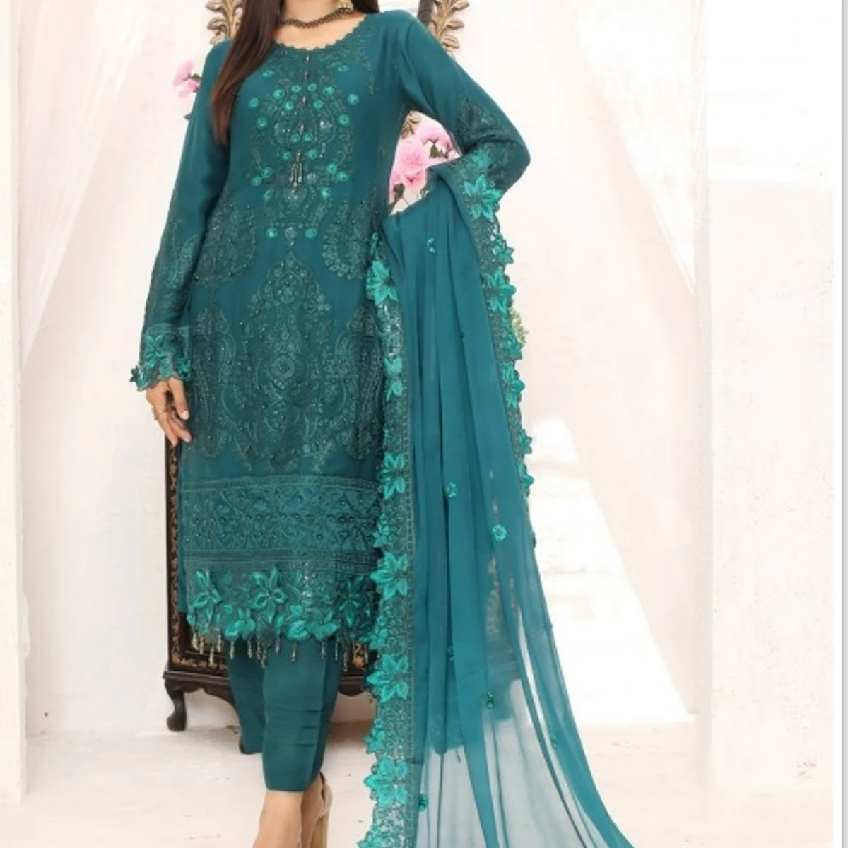 Most demanding Pakistani collection NOORS PAYEL Full Set Colour Guarantee  Teal Colour NP034