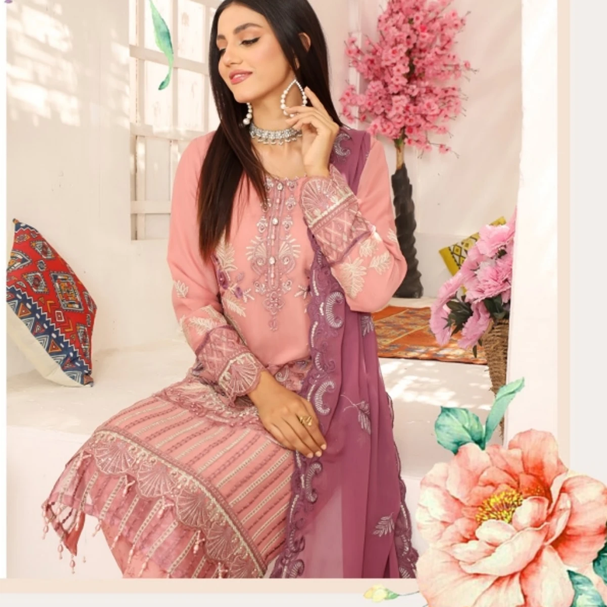 Most demanding Pakistani collection NOORS PAYEL Full Set Colour Guarantee Hot Pink Colour NP036