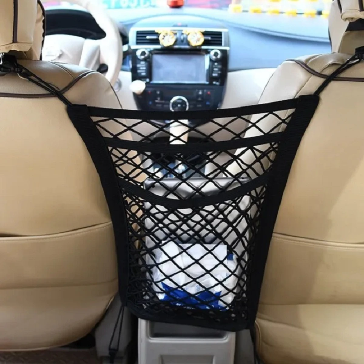 Car Storage Net Bag Between Seats Car Divider Baby Barrier Stretchable Elastic Mesh Bag Organizer