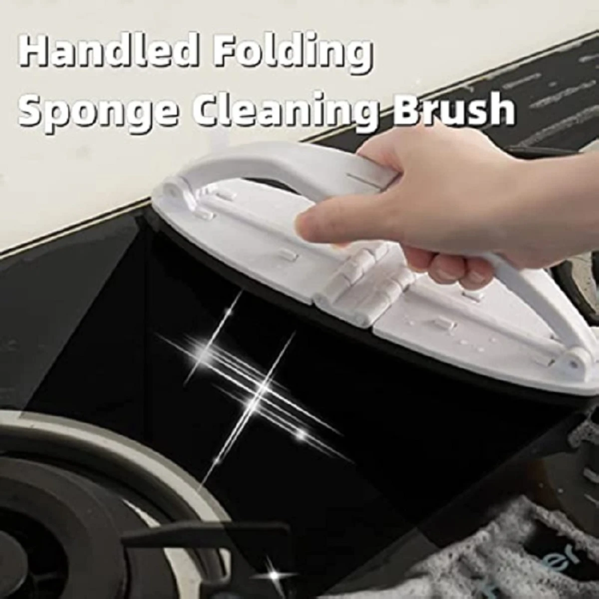 Folding Sponge Cleaning Brush Handled Kitchen Scrubber Multipurpose Sponge Bathtub Pool Reusable Washable Bathroom Kitchen